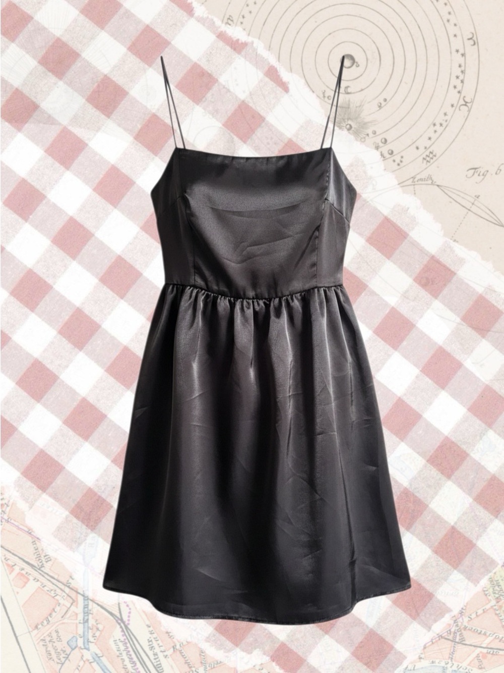 The Vintage Shop Black Satin Mini Dress with Spaghetti Straps